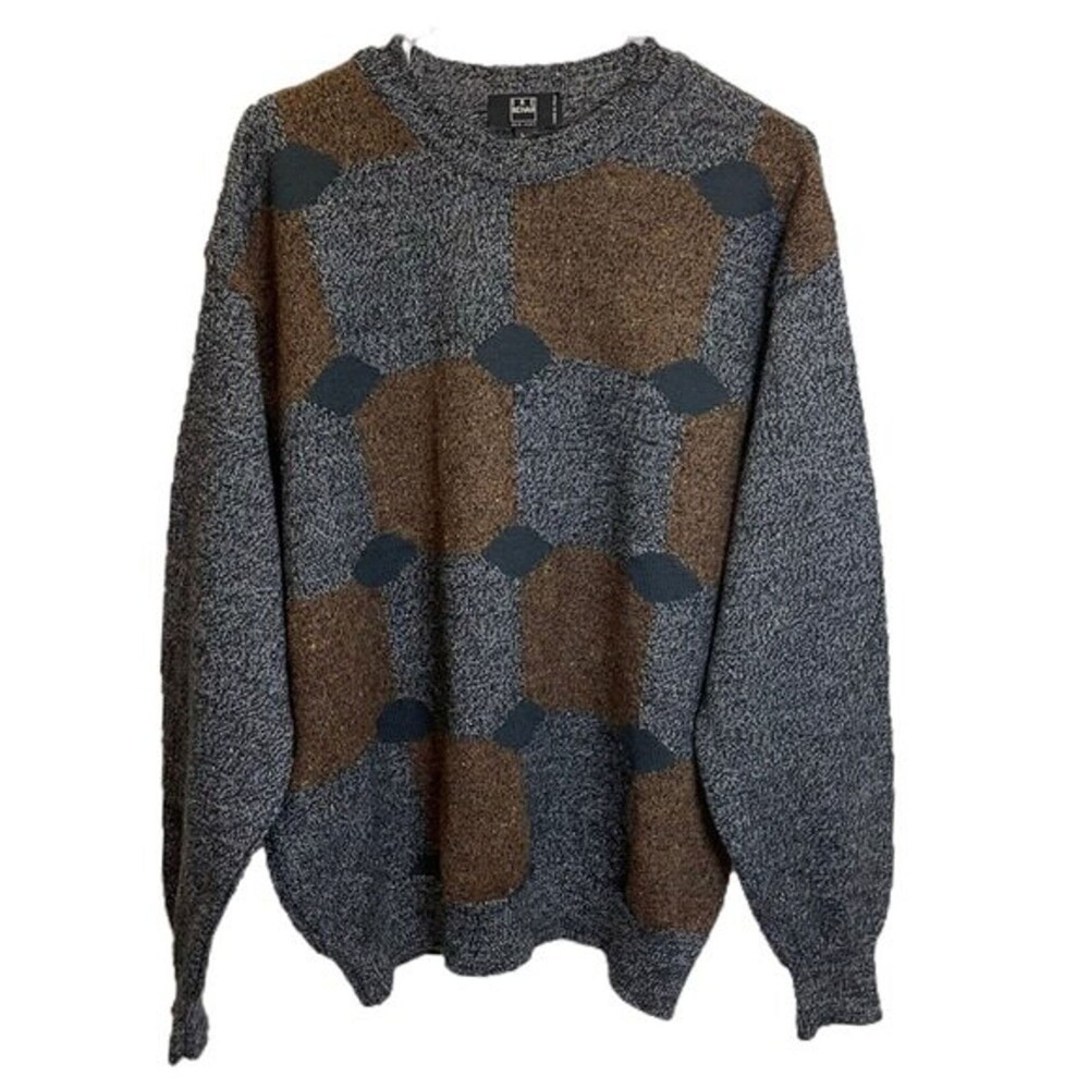Ike Behar New York Vintage Wool Blend Sweater Geometric Gray Made in Italy Men L